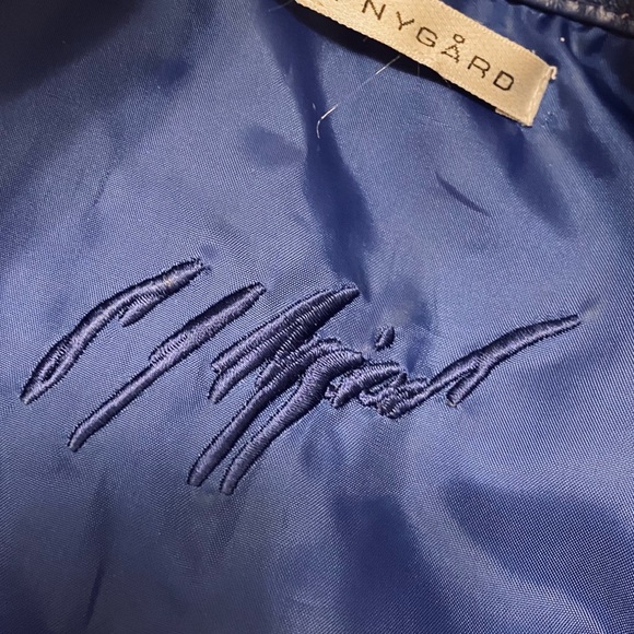 Peter Nygard Women's Cobalt Blue Ruffles & Studded Leather Jacket Size M - Picture 7 of 8